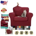 Transform Your Living Room with Checkered 2-Piece Chair Slipcovers - Wine Red