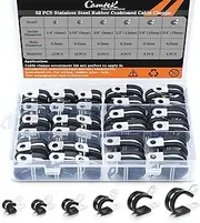 52PCS Cable Clamps Assortment Kit, Camtek Stainless Steel Rubber Cushion Pipe Clamps Hose Clamps Metal Clamp Fuel Line Hose Water Pipe Air Tubing Clamps - 6 Sizes 1/4'' 5/16'' 3/8'' 1/2'' 5/8'' 3/4''