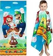 Franco Super Mario Official Nintendo Kids Super Soft Cotton Bath/Pool/Beach Towel, 58 in x 28 in, by
