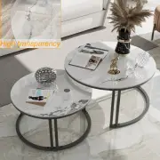 2xHigh Profile Round Nesting Marble Coffee Tables Set Sofa End Table Modern Deco