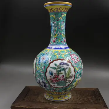 清乾隆年制粉彩描金萬花不落地四方花瓶仿古觀賞瓷器擺件古董古玩1入