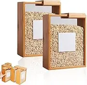 Wooden Cereal Storage Box, Clear Moistureproof Rice Storage Container with Slide Lid for Grains Snacks Cereals Dry Goodsm, Dry Food Dispenser Large Capacity (2 Pcs)