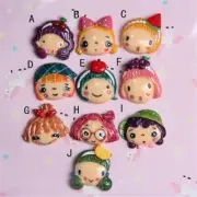Lot of (x8) Flatback Resin Cute Girl's Head Cabochons Embellishments Mixed 3-4cm