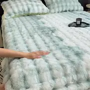 Plush Fitted Sheet Plush Mattress Cover Faux Fur Fitted Sheet with 2 Pillowcases