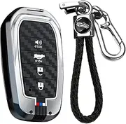 KUNIO Luminous Effect Key Fob Cover Fit for Toyota Fortuner 2024 2025 RAV4 Hilux Land Cruiser Zinc Alloy Key Case with Carbon Fiber Pattern,Key Holder Keyring Key Fob Protector 4 Button B Silver