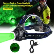 90000LM LED Headlamp Rechargeable Head Torch Lamp Green Light Hunting Headlight