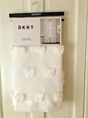 DKNY Snowball Pom Pom White Sheer 2 Panel Rod Pocket Window Curtain 50" x 84 NEW