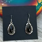 Modern black onyx dangle teardrop earrings sterling silver Navajo Amos Begay si
