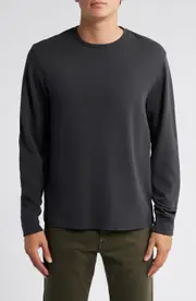 FRAME Duo Fold Long Sleeve Cotton T-Shirt in Dark Grey at Nordstrom, Size Small