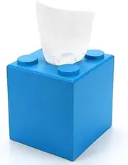 CypherX Wood Tissue Box Cover, Tissue Box Cover Square, Building Blocks Tissue Box Holder with Slide-Out Bottom, Cute Home Decor for Bathroom Living Room Office Kitchen (Blue, Small)