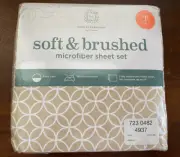 NEW! JCPenney Microfiber Sheet Set, Twin, Tan / Light Brown Print Circles Beige