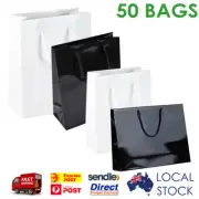 50PCS WHITE BLACK GLOSS LAMINATED PAPER BAG GIFT PACKAGING SMALL MEDIUM LARGE