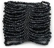 [Avalaya] Wide Dark Grey Glass Bead Flex Bracelet - up to 19cm wrist
