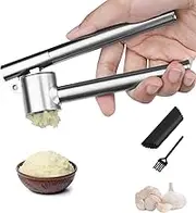 Garlic Press Garlic Mincer & Crusher Stainless Steel Garlic Press Set for Kitchen with Brush & Peeler, Kitchen for Garlic, Garlic Presser Easy to Clean Easy Squeeze Rust Proof (Small A - Set)