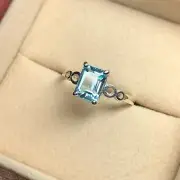 Emerald Cut Aquamarine Solitaire | ring 925 Sterling Silver wedding ring