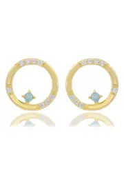 OPAL GLOW BLUE CREATED OPAL CIRCLE EARRINGS GOLD