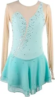 [Zagitova] Ice Figure Skating Dress for Girls Patchwork Women Team Breathable Competition Dance Clothing with Rhinestone