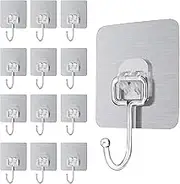MOSTFUN 12 Pack Self Adhesive Hooks, Adhesive Hooks Heavy Duty 66 lb/ 30kg (Max) Waterproof Sticky Hooks Strong Stick on Wall Hooks Nail Free for Bathroom Kitchen Office Ceiling (Gray)