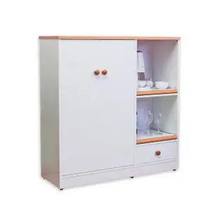 【南亞塑鋼】3.6尺二門一抽二拉盤塑鋼電器櫃/收納餐櫃(白色+原木色)
