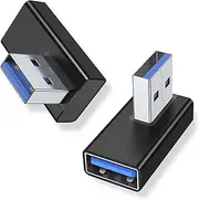 AreMe 90 Degree USB 3.0 Adapter 2 Pack, Right Angle USB A Male to Female Converter Extender for PC, Laptop, USB A Charger, Power Bank and More (Black)