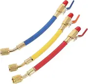 OKUMEYR 3pcs Low Loss HVAC Hoses with Ball Valves for Air Conditioning Maintenance Colorful Red Yellow Blue for Car Filling and Charging Versatile Repair Tools for Various Applications