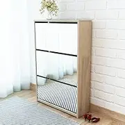 Generic Shoe Cabinet 3-Layer Mirror Oak 63x17x102.5 cm