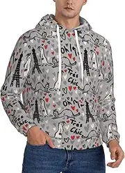 [SAAKE] French Fashion Model Ferrets Print Men Hooded Hoodies Casual Sweatshirt With Pockets Soft Breathable Hoodie, Black, 4X-Large