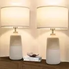 Bedside Lamps Set of 2 Ceramic Tall Bedside Table Lamps with Fabric Shade Table