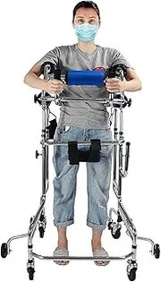 Walker for Seniors with Seat, Portable Hemiplegia Rehabilitation Standing Frame for Disabled Adults 150-180 cm - Medical Walking Aid
