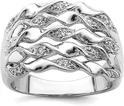 [JewelryWeb] 925 Sterling Silver Solid Twisted Polished CZ Simulated Diamond Ring Band Style-Ring for Women