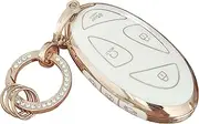 for Hyundai Key Fob Cover Key Fob Shell with Bling Keychain Fit for Hyundai Ioniq 6 Grandeur GN7 KONA 2023 2024 Smart Key (A-White-7b)