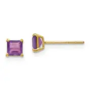 Real 14kt Yellow Gold Madi K Amethyst 4mm Princess Square Post Earrings