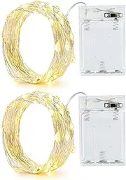 2PACK 2m Fairy Lights with Timer 20 LEDs Small Fairy Lights Battery Waterproof Battery Operated Indoor Outdoor for Party, Christmas, Halloween, Wedding, Great Bedroom Decoration (Warm White)