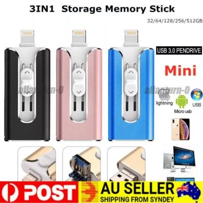 1TB USB Flash Drive 256GB U Disk 3 in 1 Storage Memory Stick For iPhone iPad PC