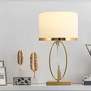 Mengjay Table Lamp,Table Lamp Vintage, Industrial, Retro, Bedside Lamp Steel and Textile in White and Copper, Lamp with Switch, E27 Socket