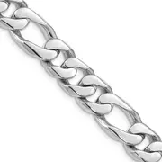 Solid 14K White Gold 9 inch 10mm Hand Polished Figaro Link with Box Catch Clasp Bracelet