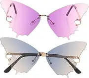 [LIFKOME] 2Pcs Cute Butterfly Sunglasses for Women Stylish Gradient Color Fashion Shades for Parties Summer Sports and Special Events