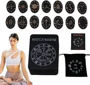 Witch Runes Sets - Wooden Runes - Mystical Witches Rune Stones Set, Complete with Guide Book Set for Divination and Magic for Beginners, Pagan/Altar/
