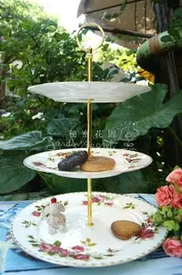 在飛比找Yahoo!奇摩拍賣優惠-三層蛋糕架--秘密花園--歐式典雅細緻玫瑰下午茶三層點心盤架
