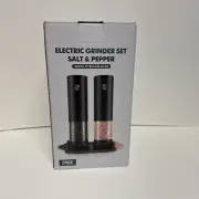 Brand New Electric Salt and Pepper Grinder Set Automatic Black with Black Base