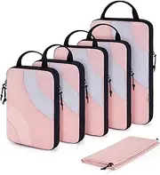 BAGSMART Compression Packing Cubes for Travel, 6 Set Travel Packing Cubes Suitcases, Compression Suitcase Organizers Bag Set & Travel Cubes for Luggage, Lightweight Packing Organizers Baby Pink
