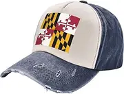 [YANYU] Maryland State Flag Print Fashion Washed Distressed Baseball Cap Vintage Adjustable Hat with Classic Brim, Navy Blue, One Size