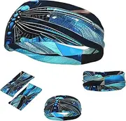 FJWSLCH Art Blue Dragonfly Headbands for Women Men Non Slip Workout Sweatbands Adjustable Sports Hair Bands Elastic Head Bands Moisture Wicking Hairband for Running, Cycling, Yoga, Spa