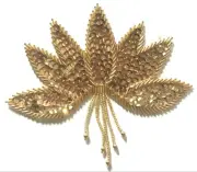 Gold Large Flower Floral Beaded Sequined Sew-On Sewing Applique Craft Patch VTG