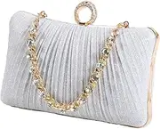 [Dreubea] Glittery Satin Clutch Bag with Pleated Design & Rhinestone-Embellished Handle – Elegant Evening Party Purse for Women