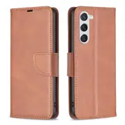 For Samsung Galaxy S25 Case, Lambskin Textured PU Leather Wallet Cover, Brown