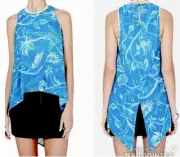 SASS & BIDE Blue Floral Clash Sheer Crepe Asymmetric Tank. Size 8. NWT $320
