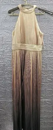 New R&M Richards Long Pleated Ombre Charmeuse Halter Neck Dress Sz 10 Petite