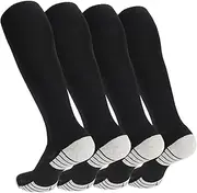 [Ultrafun] 4 Pairs Soccer Socks Cushioned Knee High Team Sports Football Socks for Men Youth Kids