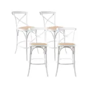 Aster 4pc Crossback Bar Stools Dining Chair Solid Birch Timber Rattan Seat White